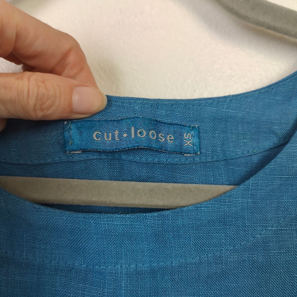 Cut Loose Womens Top XS Blue Linen Sleeveless Boat Neck Boxy Coastal Grandma - Picture 5 of 7